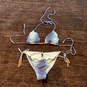 VIX Paula Hermanny Blue Pattern Beaded Bikini (S)
